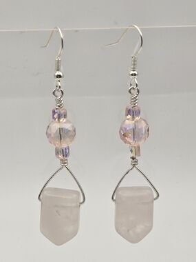 Rose Quartz Drop Earrings with Pink Aurora Beads - Women Jewelry